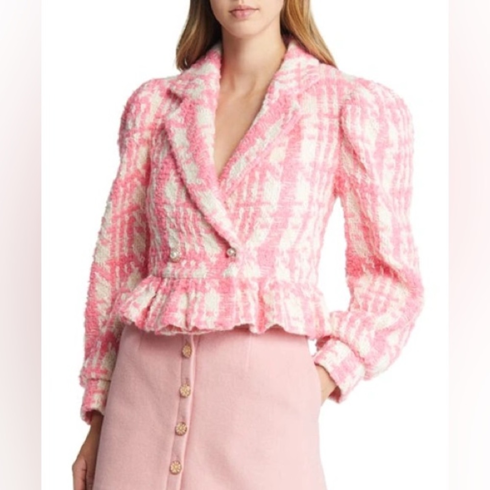 LOVESHACKFANCY Braelynn Cropped Checked Wool-blend Tweed Jacket
